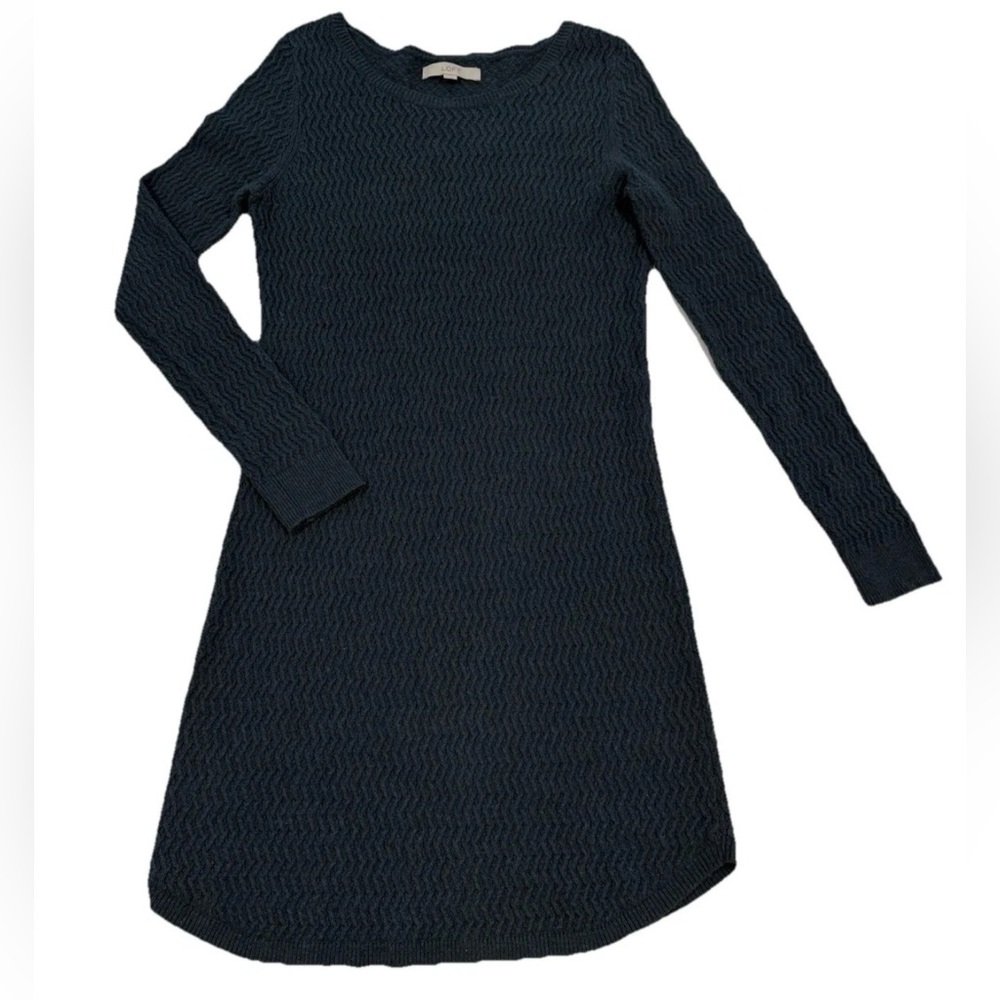 LOFT Dark Green Knit Long Sleeve Sweater Dress Cotton Blend Size Large